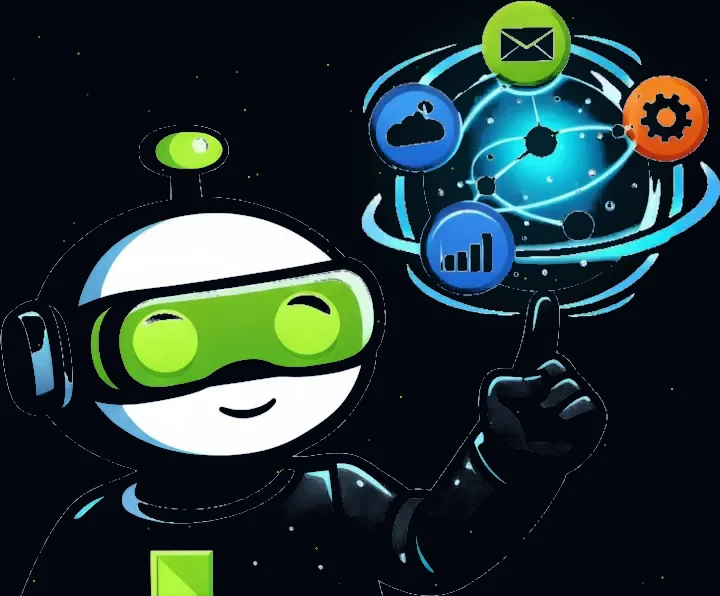 The Hines Creative robot spinning a connected system of app icons on one fingertip
